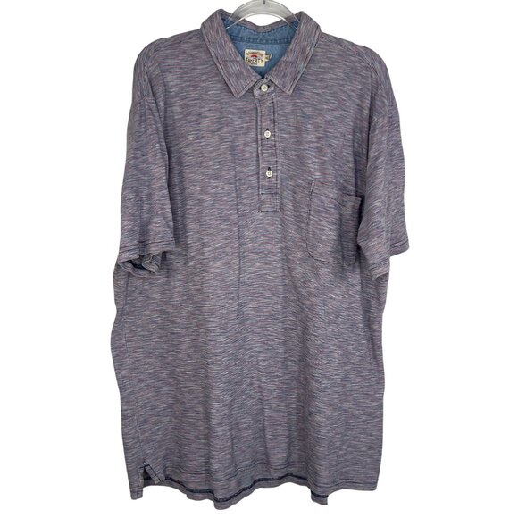 Faherty Short Sleeve Indigo Polo Shirt in Red Sun Striped Size X-Large - Picture 3 of 9
